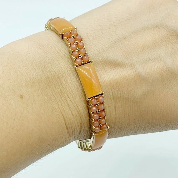 Orange Coral Stone & Gold MONET bracelet